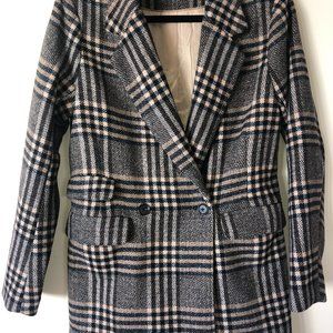 Plaid Wool-Blend Blazer Coat